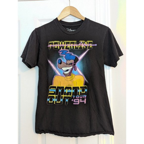 Disney Powerline Tour Goofy T Shirt Top Womans Small Graphic Black Short Sleeve - Picture 1 of 6